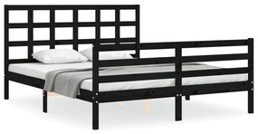 3194000 vidaXL Cadru de pat cu tăblie, negru, 160x200 cm, lemn masiv