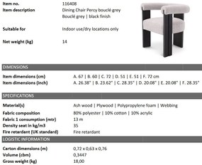 Scaun dining design LUX Percy boucle gri