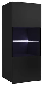 Vitrină de perete Brolani BR11 (negru + negru lucios) (cu iluminat LED albastru). 1106337