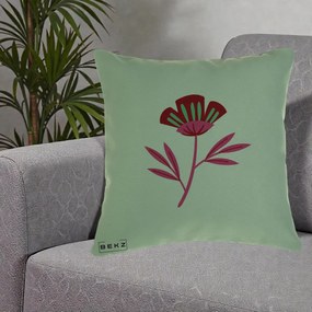 Perna Decorativa Floare Macul Roz-Rosu Grafic, 40x40 cm, Verde, Husa Detasabila, Perna Inclusa, BEKZ®