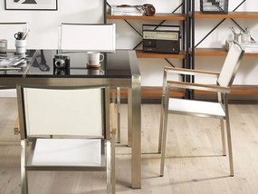 Set de masă pentru grădină Grosso (negru) (blat din sticlă 180x90 cm) (scaune albe). 1011747