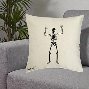 Perna Decorativa Halloween Schelet Dansator, 40x40 cm, Ecru, Husa Detasabila, Perna Inclusa, BEKZ®