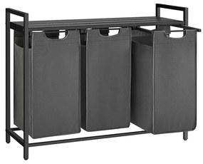 Coș de rufe cu 3 compartimente, gri închis