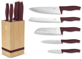 RESIGILAT - Set cutite 6 piese cu stativ Leonardo Berlinger Haus BH 2972, visiniu, suport lemn