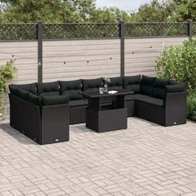 3266855 vidaXL Set canapele de grădină cu perne, 11 piese, negru, poliratan