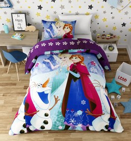 Lenjerie de pat copii bumbac Elsa si Anna Frozen /160x200 cm dimensiune standard