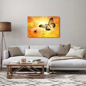 Tablou - Fluture galben cu flori (90x60 cm)
