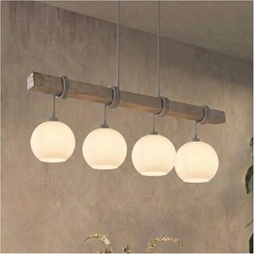 Brilagi - Lustra suspendată pe cablu WOOD GLASS 4xE27/60W/230V pin/gri/alb
