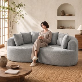 HOMCOM Canapea 3 locuri fără cadru, cu șezut amplu, 6 perne, design curbat, din chenille, gri deschis | Aosom Romania