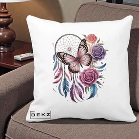 Perna Personalizata Prinzator de Vise cu Fluture si Trandafiri, 40x40 cm, Alba Mata, Husa Detasabila, Perna Inclusa, BEKZ®