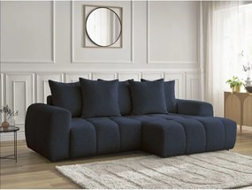 Colțar albastru extensibil/cu spațiu de depozitare cu tapițerie din țesătură bouclé (cu colț pe partea dreaptă/cu șezlong) Roxelane – Bobochic Paris