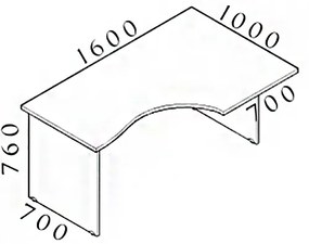 Masa ergonomica Visio 160 x 100 cm, dreapta, paltin