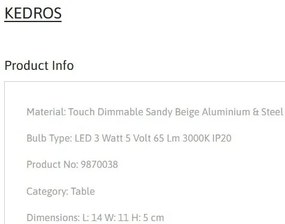 Lampa de masa LED portabila KEDROS bej