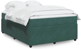 vidaXL Pat box spring cu saltea, verde închis, 140x190 cm, catifea