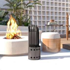 Outsunny Set servitor pentru șemineu 4 piese, accesorii unelte pentru șemineu cu mătură lopată tisonier și suport, din metal negru | Aosom Romania