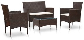 vidaXL Set mobilier de grădină cu perne, 4 piese, maro, poliratan