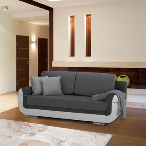 Canapea, piele ecologică alba+gri/material textil gri, KARDYN