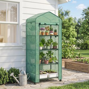 Outsunny Seră Portabilă, Seră pentru Flori și Plante pentru Exterior cu 4 Rafturi, Prelată PE, Verde | Aosom Romania
