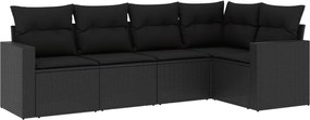 vidaXL Set mobilier de grădină cu perne, 5 piese, negru, poliratan