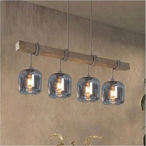 Brilagi - Lustră suspendată pe cablu WOOD GLASS 4xE27/60W/230V pin/gri/gri fumuriu