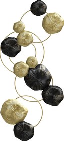 HOMCOM Decorațiune de perete din metal în formă de frunză de lotus, design unic cu discuri multiple, 84 x 35 cm, auriu și negru | Aosom Romania