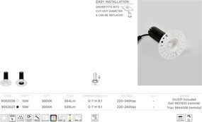 Mini Spot incastrabil LED 10W 3000K Trimless Duran alb
