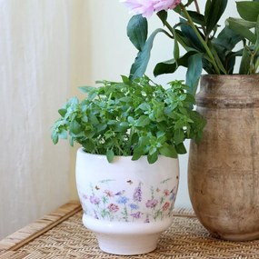 Ghiveci din ceramică crem cu model floral „Papillon”, H14.5/D15 cm