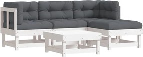 vidaXL Set mobilier de grădină cu perne, 5 piese, alb, lemn masiv