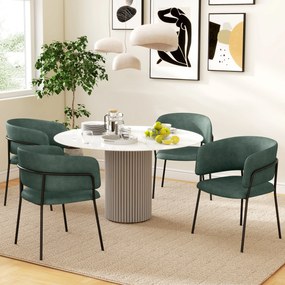 HOMCOM Set de Scaune, Scaune de Bucătărie Tapițate Moderne din Catifea cu Spate, Cotieră și Picioare Metalice, 57x53x73 cm, Verde