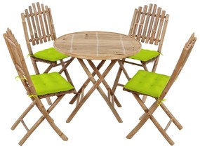 vidaXL Set mobilier de exterior pliabil, cu perne, 5 piese, bambus