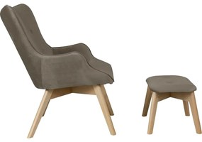 Fotoliu cu taburet maro deschis cu tapițerie din catifea Niko – Ropez