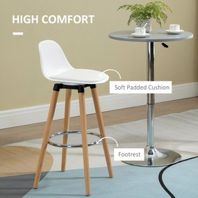 HOMCOM Set de 2 Scaune Înalte de Bar cu Spătar, Scaune Înalte cu Pernă și Pernițe pentru Picioare, 38,5x42,5x91 cm, Alb | Aosom Romania