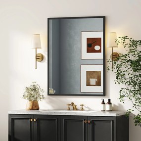 HOMCOM Oglindă de perete rectangulară 90 x 70 cm, cadru din lemn negru, ideală pentru baie, living sau dormitor | Aosom Romania