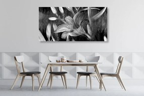 Tablou înflorire crinului în design alb-negru