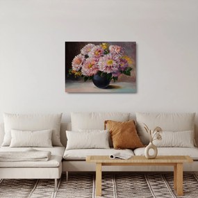 Tablou pe sticlă - Pictură în ulei, flori în vază (70x50 cm)