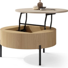 Mazzoni FRIDA Bej (Șampanie) / Stejar Oasis – MĂSUȚĂ DE CAFEA MODERNĂ CU BLAT RABATABIL ȘI SPAȚIU DE DEPOZITARE