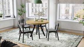 Mazzoni VITO Stejar American/picioare negre - MASĂ MARE ROTUNDĂ Ø110 EXTENSIBILĂ PÂNĂ LA 310 cm CU PICIOARE "Y" LOFT/INDUSTRIALĂ