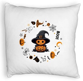 Perna Decorativa Fluffy cu motiv de Halloween 7, 40x40 cm, Alba, Husa Detasabila, Burduf