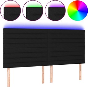 vidaXL Tăblie de pat cu LED, negru, 200x5x118/128 cm, textil