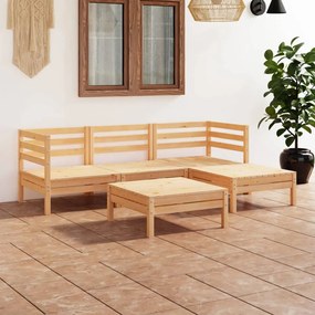 Set mobilier de gradina, 5 piese, lemn masiv de pin Maro, 1