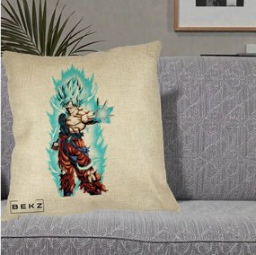 Perna Personalizata Dragon Ball Goku Ultra Instinct Blue, 40x40 cm, Crem, Husa Detasabila, Perna Inclusa, BEKZ®