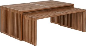 Set 2 măsuțe de cafea dreptunghiulare din lemn de tec, maro, cu blat din lamele, finisaj natural, 50 x 118 x 64 cm, „Selvar” – Ethnic Collections