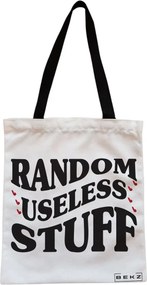 Sacosa de Panza pentru Cumparaturi, Geanta Tote, model Random useless stuff, Cu fermoar, 38x34.5 cm, Alba, BEKZ®