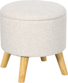 HOMCOM Pouf rotund suport pentru picioare, taburet cu spațiu de depozitare, picioare din lemn, design modern, crem | Aosom Romania