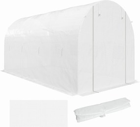 Outsunny Folie pentru seră 4 x 2 m, impermeabilă, învelitoare de grădină cu ușă, 8 ferestre, protecție UV, rezistentă la rupere, polietilenă, albă | Aosom Romania