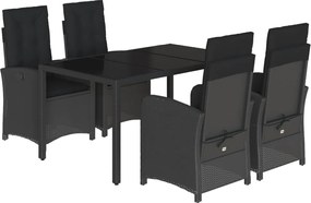 vidaXL Set mobilier de grădină cu perne, 5 piese, negru, poliratan