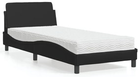 vidaXL Pat cu saltea, negru, 90x200 cm, piele ecologică