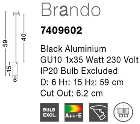 Spot directionabil, incastrabil tavan fals BRANDO negru, H-59cm