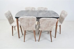 Set masa extensibila cu 6 scaune tapitate Homs marmura/bej 170 x 80 cm picioare lemn  