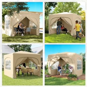 Outsunny Pavilion Barnum Cort pliant pentru recepții 3 x 3 x 2,73 m cu ferestre + Geantă de transport nisip | Aosom Romania